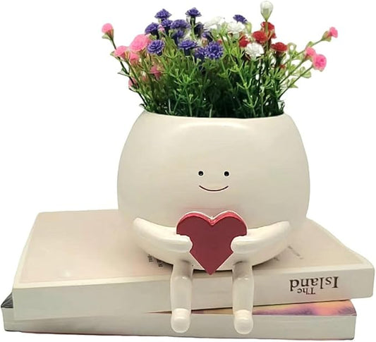 Face Planter Pots Head Cute Resin Cactus for Indoor and Outdoor Face Vase Home Decor Bookshelf Decor Unique Loving Heart Succulent Pots for Valentine's Day Mother's Day Wedding Anniversary