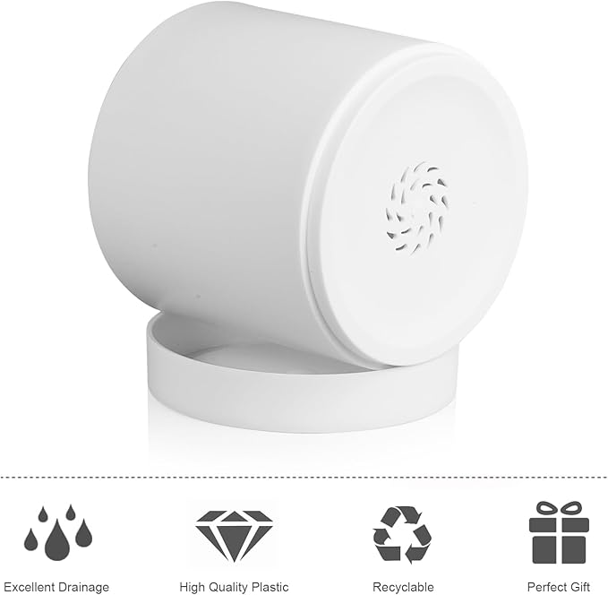 7/6.5/6/5/4 inch Flower Pots, 5 Pack Cylinder Plant Pots for Small Indoor Outdoor Plants, Plastic Planters with Drainage Holes and Saucers for Garden Succulent Nursery House Plants, White