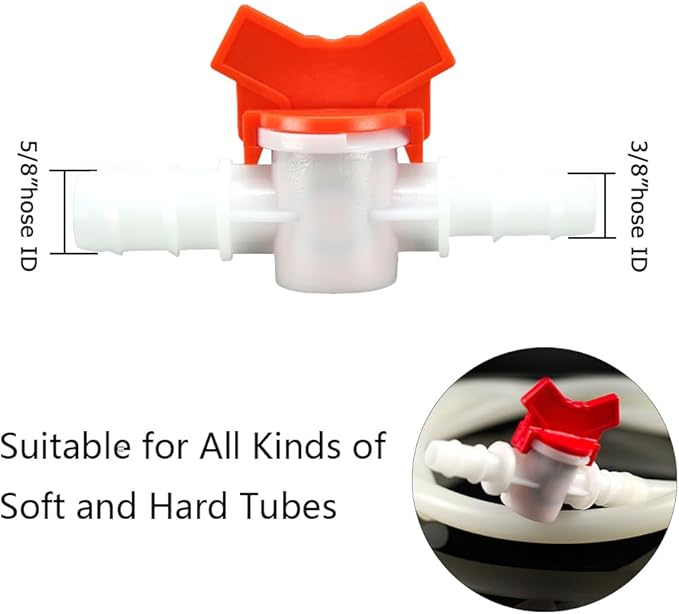 3/8“ to 5/8“ Hose Barbed Ball Valve Drip Irrigation Ball Valve Shut Off Switch for Drip Irrigation and Aquariums（pack of 2）
