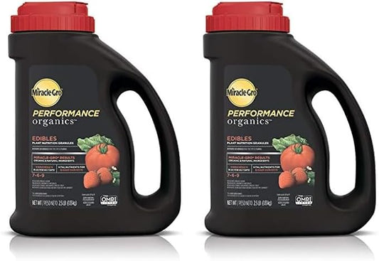 Miracle-Gro Performance Organics Edibles Plant Nutrition Granules - Plant Food with Natural & Organic Ingredients, for Tomatoes, Vegetables, Herbs and Fruits, 2.5 lbs. (Pack of 2)