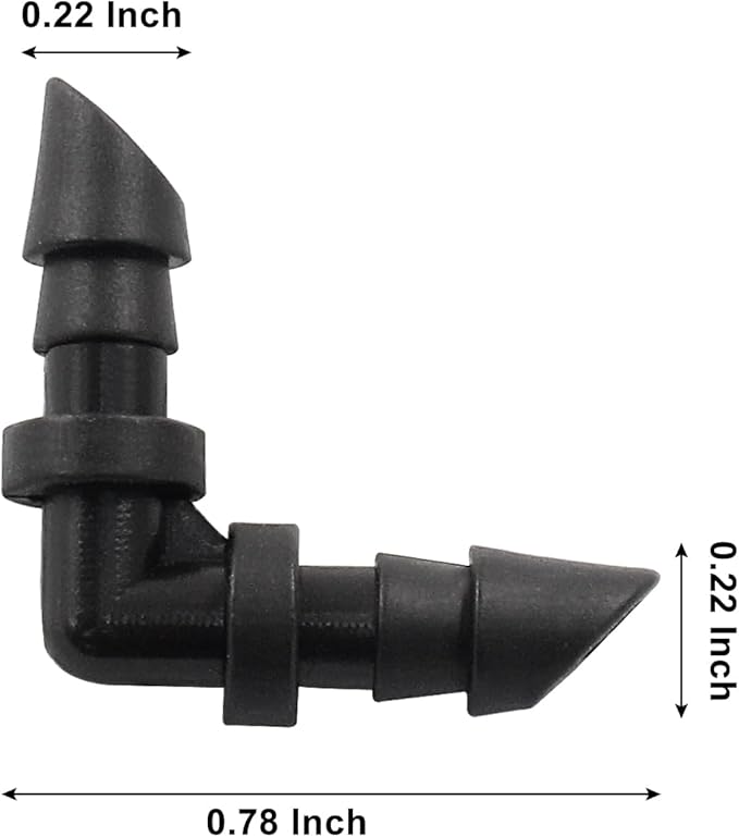 100 Pcs Drip Irrigation Elbow Fittings, Barbed Elbow Connectors Fits Universal 1/4 Inch Drip Tubing,Irrigation Elbow for Drip or Sprinkler System(Black)