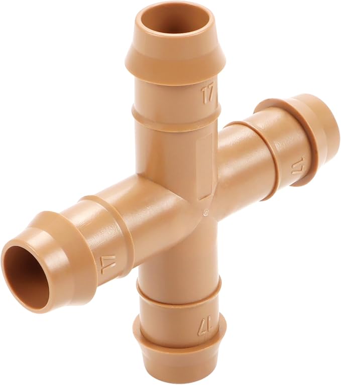 Drip Irrigation Cross Fittings, 12 Pieces 1/2'' Drip Line Barbed Cross Tee Connectors for 1/2 Inch Irrigation Tubing 4-way Cross for Garden Drip Sprinkler Systems