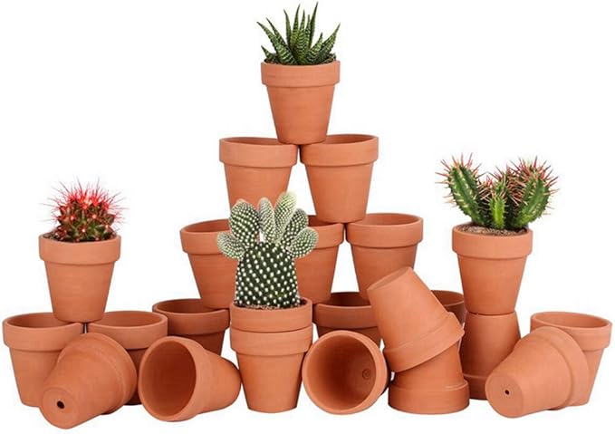 24pcs Small Mini Clay Pots, 2.5'' Terracotta Pot Clay Ceramic Pottery Planter, Cactus Flower Terra Cotta Pots, Succulents Nursery Pots, with Drainage Hole, for Indoor/Outdoor