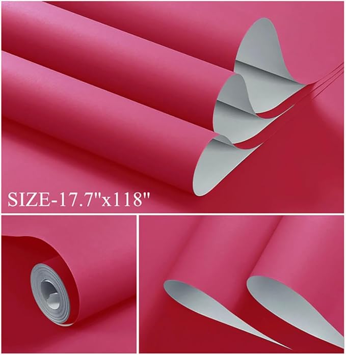 Dimoon 118''x17.7'' Pink Peel and Stick Wallpaper Contact Paper Modern Self Adhesive Wall Paper Removable Renter Friendly Textured Solid Color Shelf Cabinet Vinyl Roll (118''x17.7'',Rose Red)