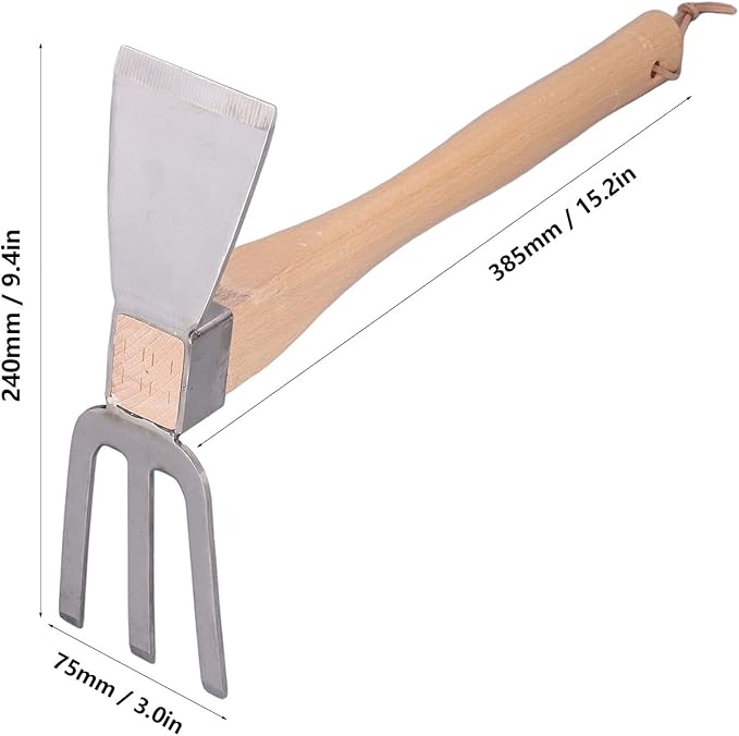 Fdit Stainless Steel Garden Hoe Rake Hand Tool, Simple Practical Fine Workmanship Beech Handle Small Hoe Gardening Tool for Weeding, Digging, Seeding