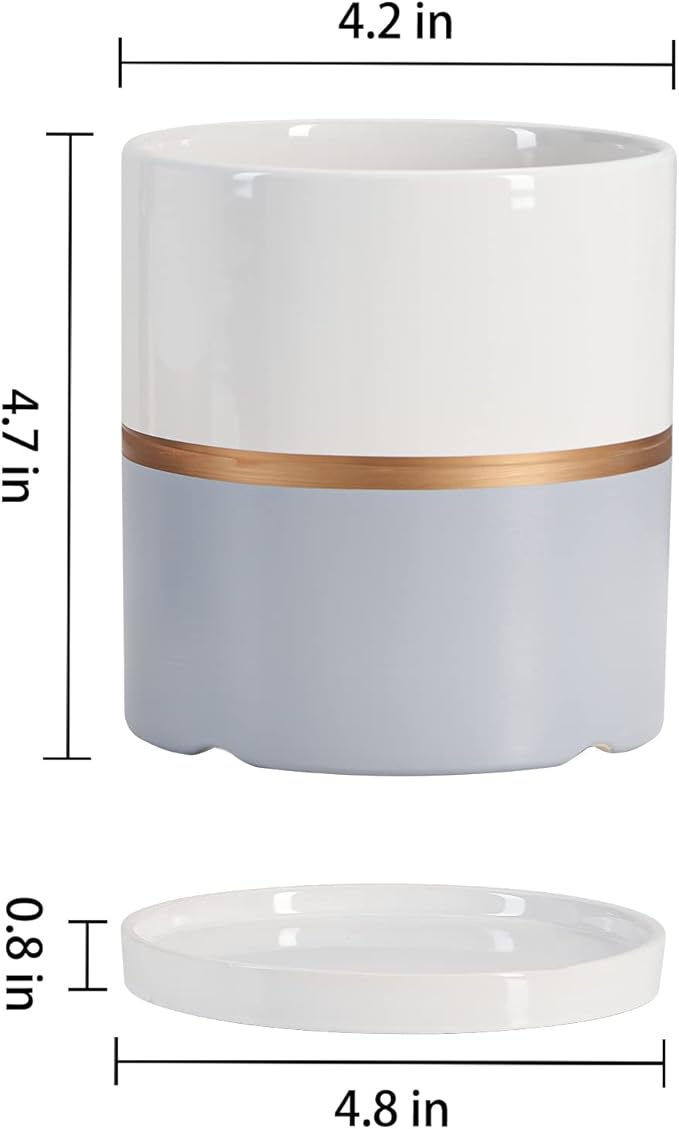 Ekirlin 4 inch Plant Pot - Ceramic Flower Planters Indoor - Modern Succulents Containers with Drain Hole Saucer, Decorate Home, Office & Outdoor (Grey)