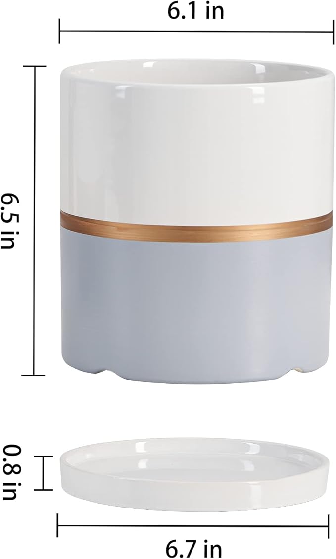 Ekirlin 6 inch Plant Pot - Ceramic Flower Planters Indoor - Modern Succulents Containers with Drain Hole Saucer, Decorate Home, Office & Outdoor (Grey)