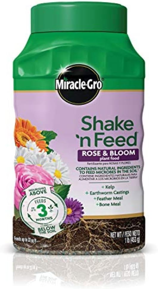 Miracle-Gro Shake 'n Feed Rose and Bloom Plant Food - Promotes More Blooms and Spectacular Colors (vs. Unfed Plants), Feeds Roses and Flowering Plants for up to 3 Months, 1 lb.