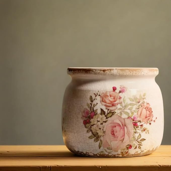 Ceramic Planters for Indoor Plants, Plant Pots with Drainage Hole, 6.29in. Flower Pots for Indoor Plants, Stylish Planters & Succulent Pots, Crackle Glaze Finish Plant Pots Indoor, Pink