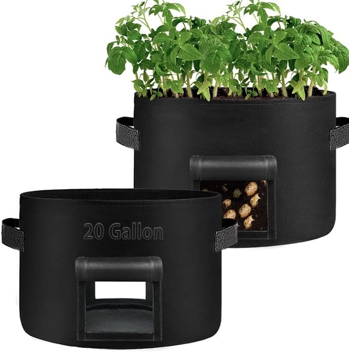 2 Pack 20 Gallon Grow Bags Heavy Dduty Nonwoven Potato Grow Bag with 2 Sturdy Handles&2 Windows,Thickened Plant Grow Bag for Potato,Tomato,Flowers,Vegetable Plants