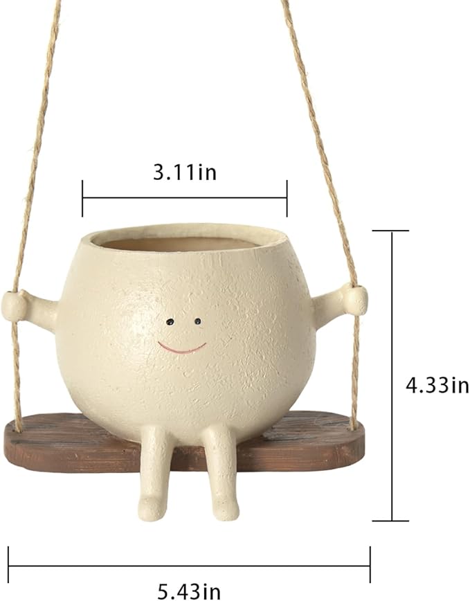 HUNTHAWK Swing Face Planter Pot Hanging Resin Flower Head Planters for Indoor and Outdoor Plants, Succulent Pots for String of Pearls Plant - Ideal Gifts for Mother's Day and Christmas
