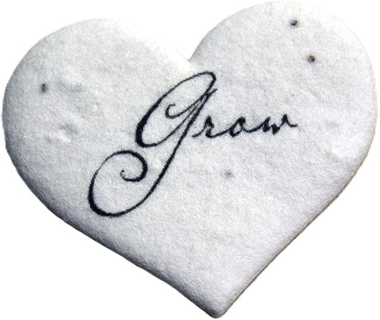 Of The Earth Handmade Paper - Wildflower Seed Paper Small Heart Tags - Calligraphy Variations - 1.75" X 1.5" - Set of 50 (Grow)