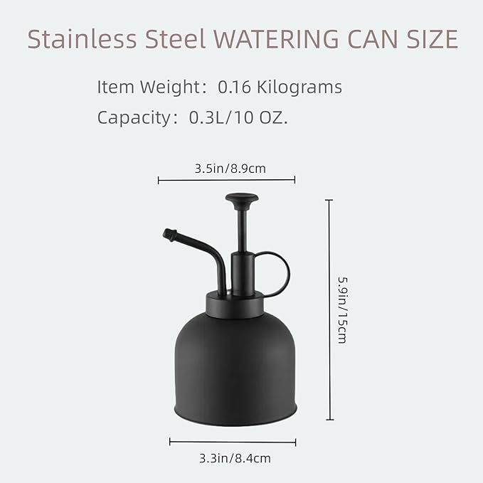300ml Stainless Steel Plant Sprayer Suitable for Iindoor Potted Plants Watering and Spraying, Mmodern Gardening Tools With Top Pump for Small Plant Mister Spray Bottle (Black-02)