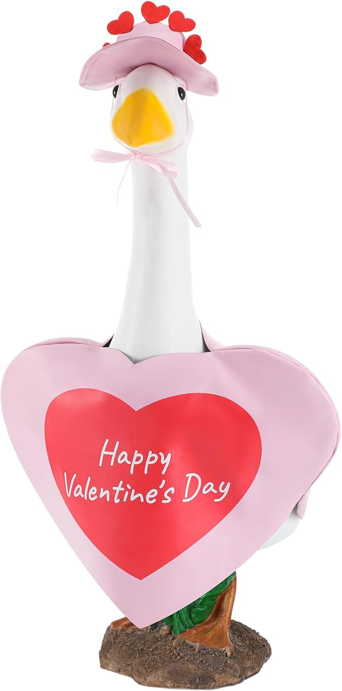 Valentines Goose Outfit Heart Porch Goose Clothes Pink Valentine Outfits for 23" H Statue, Concrete Cement Costume Outdoor Patio Yard Lawn Art Decoration