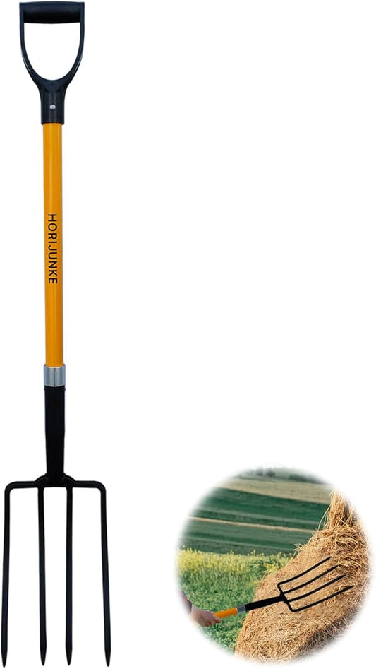 Garden Fork, 4-Tines Pitchforks,45-Inch Pitchfork for Gardening,Fiberglass Digging Fork Pole, D-Handle