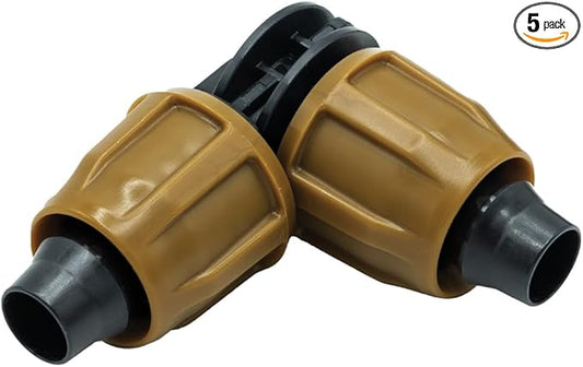 (5-Pack) 1/2" Universal Nut-Lock Elbow Drip Irrigation Tubing Compression Fitting Connector (Fits All Tubing .530, .600 and .620 ID - 16, 17, 18 mm) (Elbow 5-Pack)