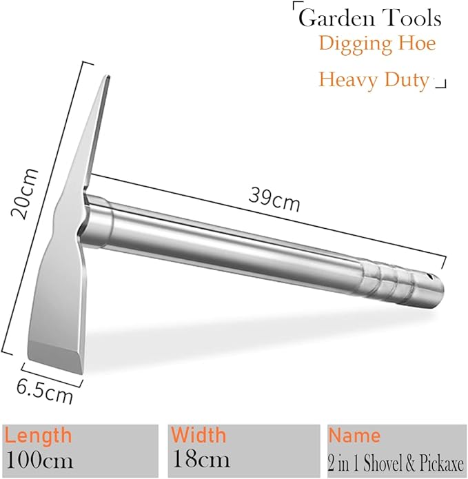 Gardening Hoe, 2 in 1 Shovel and Pickaxe, Digging Hoe Garden Tools Heavy Duty Stainless Steel Vegetable Flower Planting Digging Gadget (Shovel and Pickaxe)