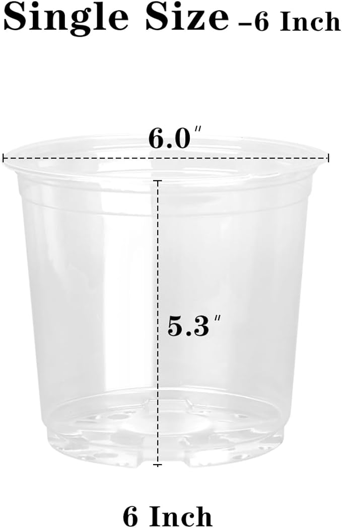 6/5/3.5 Inch Clear Nursery Pots with Drainage Holes, 30 Pack Nursery Pots Variety Pack, Durable Transparent Plastic Pots for Plants, Seed Starter Pots, Garden Flower Orchid Pots (6 Inch)