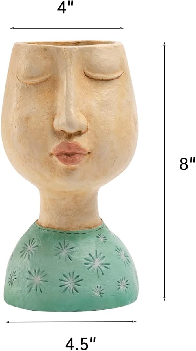 DiliComing Head Planter Face Planter Pots - 8 Inch Indoor Flower Planter Outdoor Planter Succulent Pot Girl Resin Planter with Drainage Hole Planters for Indoor Plants