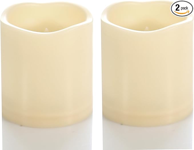 CANDLE CHOICE Waterproof Outdoor Battery Operated Flameless Candles with Timer Flickering Plastic Resin Electric LED Pillar Lights for Lantern Patio Garden Wedding Party Decorations 3x3 Inches 2 Pack
