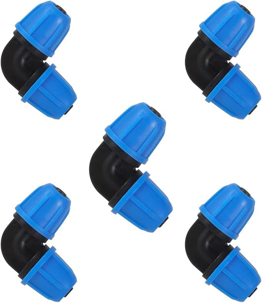 1/4 inch Drip Irrigation Fittings, Lock Barbed Elbow for ¼ in. tubing; Tubing Outside Diameter (OD) is 0.250 in., Internal Diameter (ID) is 0.170. in.(20Pcs/Pack)(Blue-Elbow)