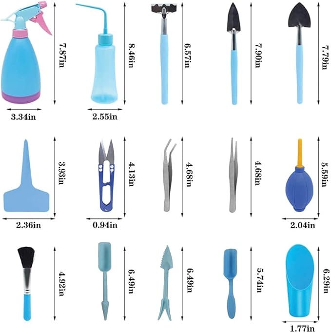 CFH-Allez 21 Pieces Succulent Plants Tools,Gardening Succulent Transplanting Hand Tool +Succulent Garden Pad Miniature Planting Collapsible Waterproof Planter Gardening Mat+Garden Bucket Bag (Blue)