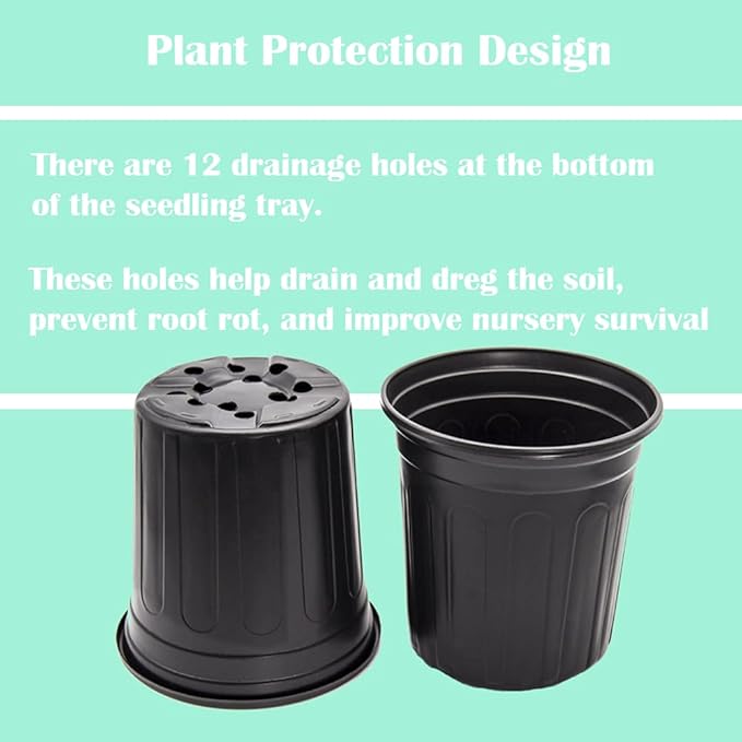 100-Pack 1 Gallon Flexible Flower Plant Nursery Pots, Plastic Plant Pots with Drainage Holes,Garden Flower Pots for Succulents, Seedlings, Cuttings, Transplanting