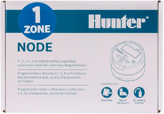 Hunter Industries Sprinkler NODE100 NODE-100 Battery Controller with Solenoid, Small, Blue