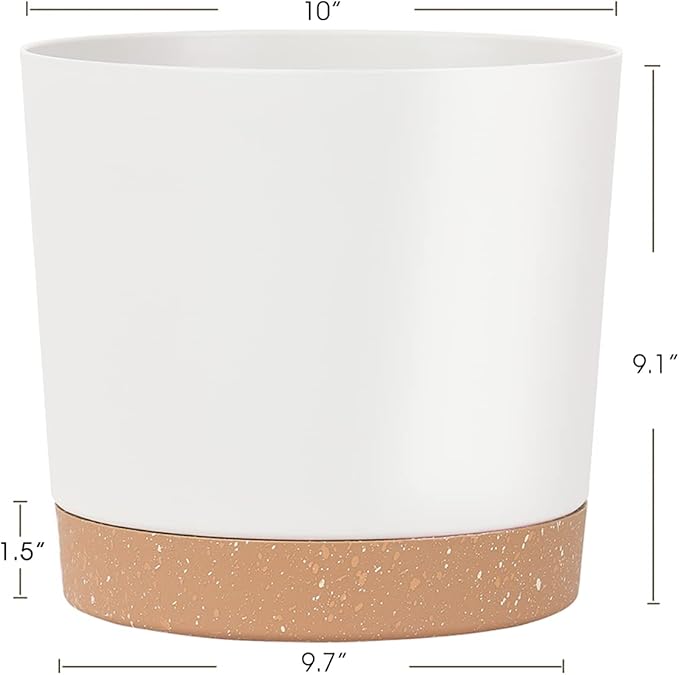 kubvici Plant Pots for Indoor Plants, 2 Pack 10 Inch Plant Pot Plastic Flower Pots Planters with Drainage Saucer for Indoor Outdoor Garden Home (10" White)