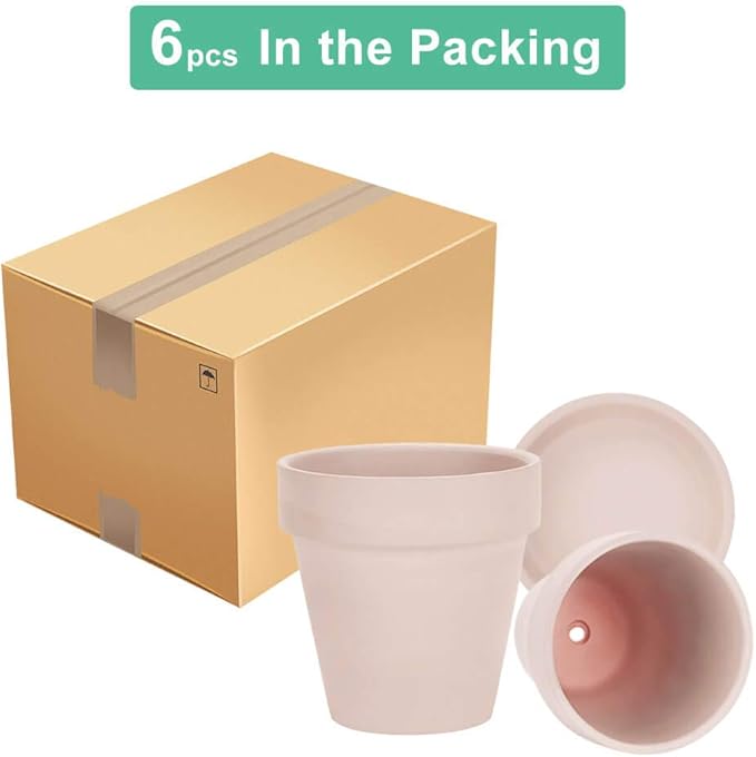 vensovo 4 Inch Small Pink Terracotta Plant Pots with Saucer - 6 Pack Clay Flowerpots with Drainage, Great for Indoor Outdoor Plants, Crafts, Wedding Favor
