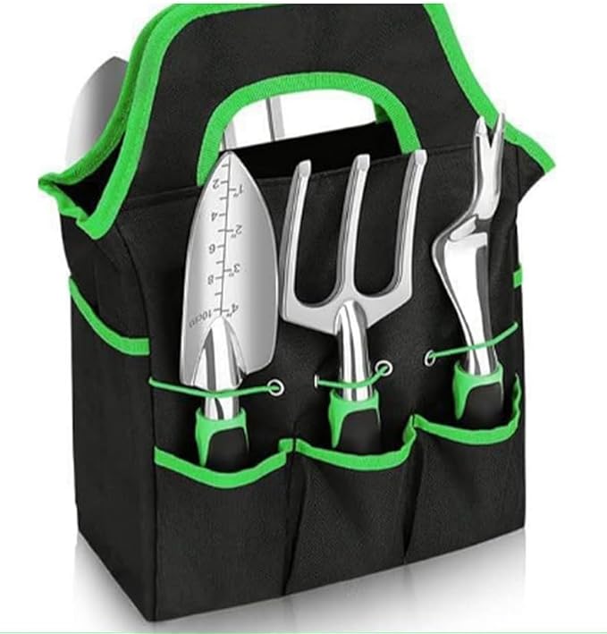 Garden Tool Set with Non Slip Rubber Grip,8 Piece Aluminium Gardening Tool Sets,Outdoor Hand Tools Durable Storage Tote Bag,Uprooting Weeding Tool Gardening Gifts for Women and Men