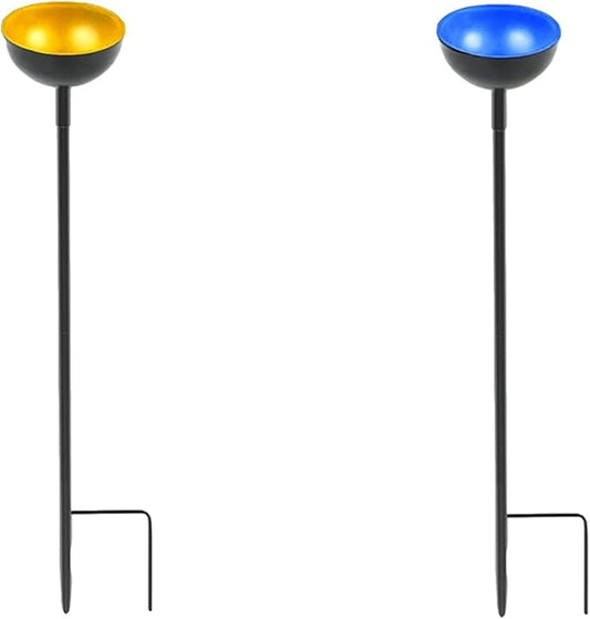 HLMOptimo 2 Packs/4 Packs Bee Watering Stations, Bee Cups for Garden, Bee Butterfly Water Station Bee Waterer, Metal Garden Stakes for Outdoor Garden Courtyard Decor (Yellow and Blue)