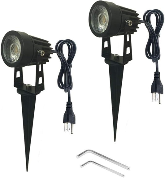 Pack of 2, Outdoor LED Landscape Lights Waterproof Spotlight with Spike Stand and Plug for Driveway, Outdoor Lawn Lighting, Flood Garden, Yard (5W Mini Warm White)