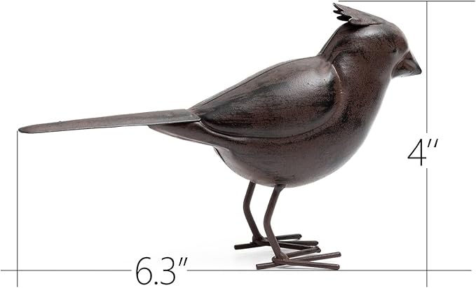 Decorative Small Nostalgia Style Cute Bird Art Iron Sculpture Figurine Home & Office & Garden Decoration, Rust/Brown (Cardinal Bird)