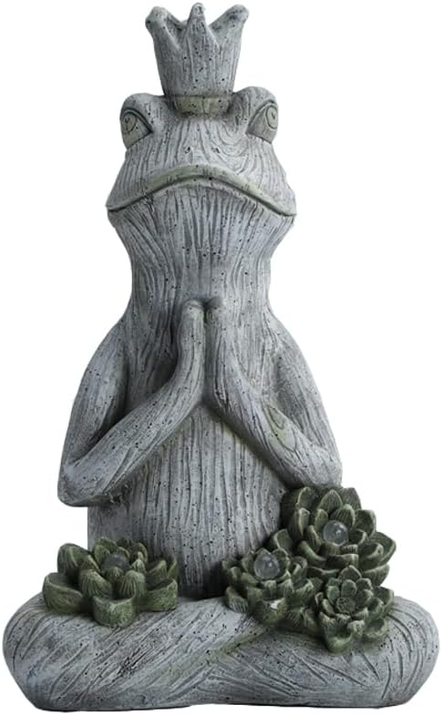 Large Garden Statue Yoga Frog Sustainable Eco-Friendly Solar Lights with LED Sustainability Sculpture Courtyard Balcony Home Decoration（20" Tall