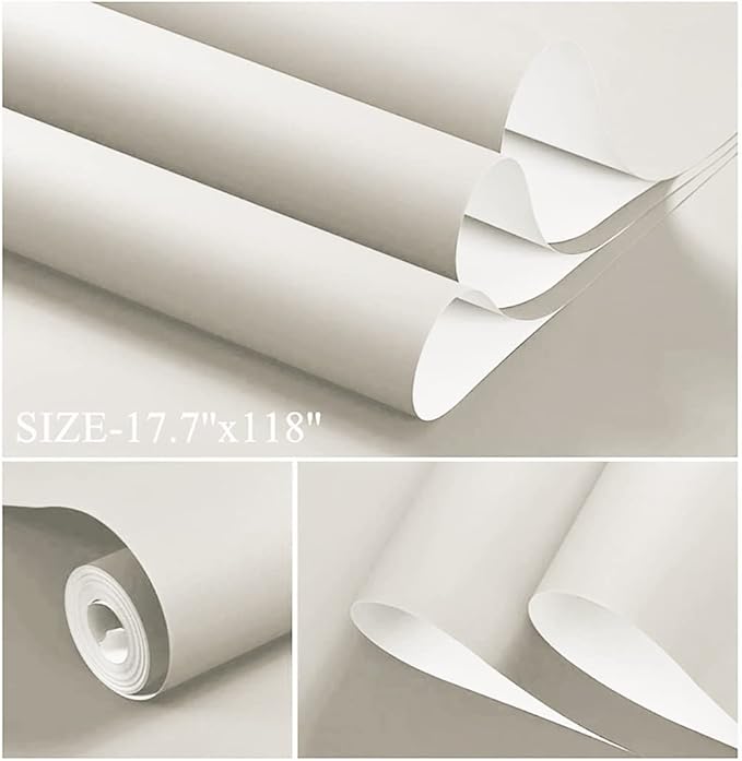 Dimoon 590''x17.7'' White Peel and Stick Wallpaper Contact Paper Modern Self Adhesive Wall Paper Removable Renter Friendly Textured Solid Color Shelf Cabinet Vinyl Roll (590''x17.7'',Off-White)