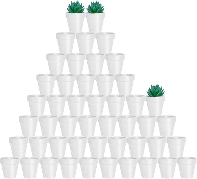 vensovo 48 Pcs 2" Tiny Terracotta & Terra Cotta Pots with Drainage - White Small Mini Clay Ceramic Pottery Planter Ideal for Indoor/Outdoor Plants, Crafts, Wedding Favors