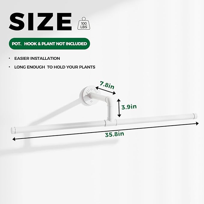 Bamworld Hanging Planters for Indoor Plants Plant Hanger Indoor Hanging Plant Holder Window Plant Shelves Metal Rod(Pot&Plant Not Included) 35.8in White