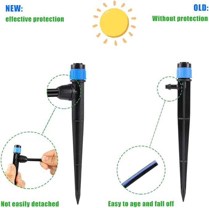 100-Pack Sprayer - Quick Connect Dripper Irrigation Emitters Adjustable 360 Degree on 5" Stake for 1/4" Drip Irrigation Tubing Irrigation Drip Ideal for (4-7mm) Garden Home Watering System