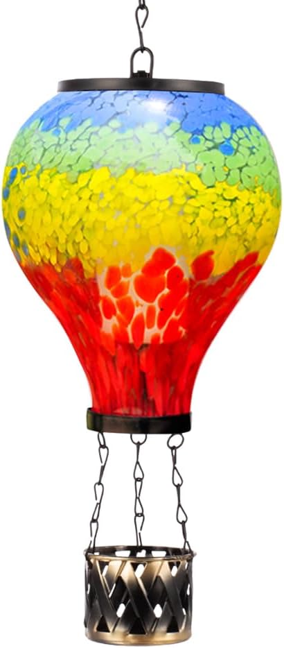Starsoul Hot Air Balloon Solar Lantern with Flame Glass Hot Air Balloon Solar Light Waterproof Hanging Outdoor Lantern for Garden Yard Patio Decor