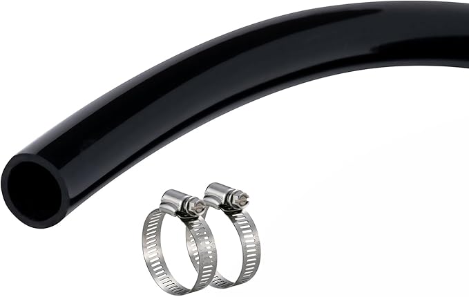 1" id - 50ft Black Vinyl Tubing Flexible PVC Tube Hybrid Hose Transfer Water Fuel Gas for Pond Fountain Garden Waterfall, Durable and Safe, with 2 Hose Clamps