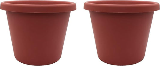 The HC Companies 24 inch Round Classic Planter - Large Plastic Plant Pot for Indoor Outdoor Plants Flowers Herbs, Clay Color (2 Pack)
