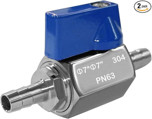 Beduan 1/4” Hose ID Barb Ball Valve 304 Stainless Steel Mini Shut Off Valve for Water Gas Fuel Drip Irrigation and Aquariums(Pack of 2)