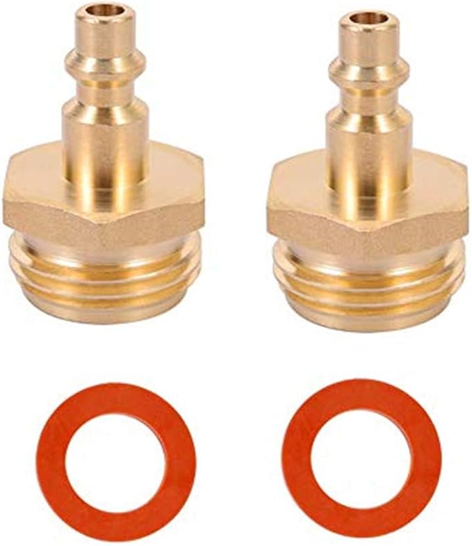 Air Compressor 1/4" Quick Connect Plug To GHT 3/4" Garden Hose Faucet Blow Out Adapter Fitting For Winterize Sprinkler Systems, RV, Camper, Outdoor Plumbing, Garden Hose 2pcs (MALE)