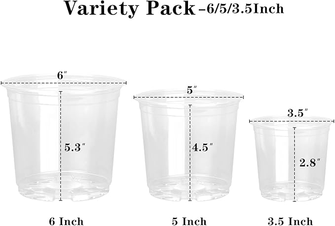7/6/5/4 Inch Clear Nursery Pots with Drainage Holes, 28 Pack Nursery Pots Variety Pack, Durable Transparent Plastic Pots for Plants, Seed Starter Pots, Garden Flower Orchid Pots