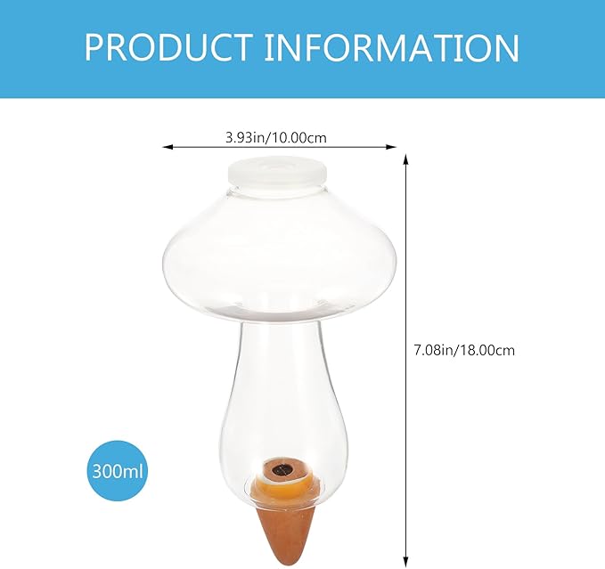 Yardwe 5PCS Plant Watering Globes, 300ML Self-Watering Bulb Mushroom Shape Watering Bulb Plant Waterer Stakes for Indoor Outdoor Plants