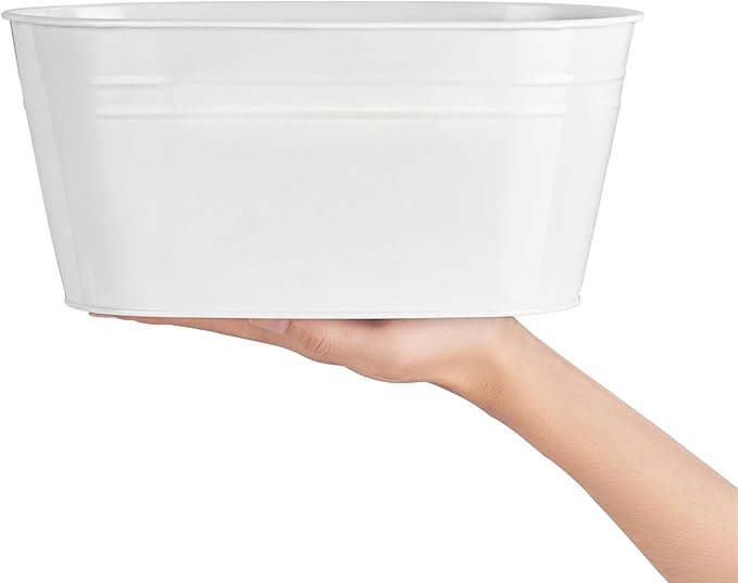 Dahey Metal Iron Hanging Flower Pots for Railing Fence Outdoor Planters Hanging Bucket Pots Countryside Style Window Flower Plant Holder with Detachable Hooks Home Decor,White,5 Pcs