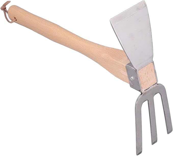 Fdit Stainless Steel Garden Hoe Rake Hand Tool, Simple Practical Fine Workmanship Beech Handle Small Hoe Gardening Tool for Weeding, Digging, Seeding