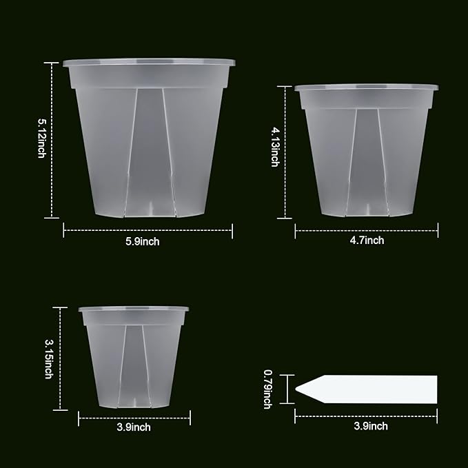GREENPARA Transparent Plastic Planter 4/5 /6 inch Plant Nursery Pots with Drainage Hole Indoor Modern Decorative Containers for Plants, Herb, Flowers, and Cactus with 10pcs Plant Labels, 12pcs