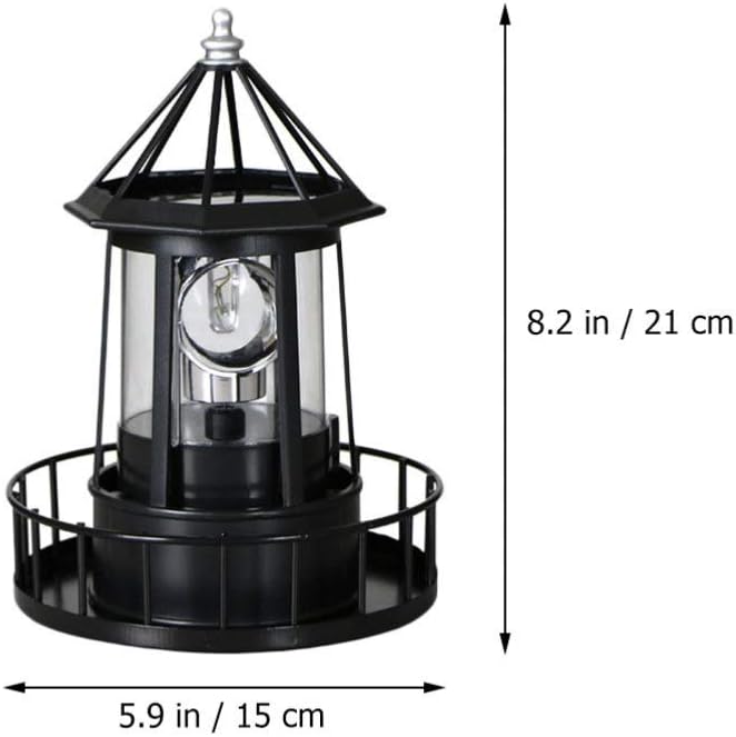 Cabilock LED Rotating Lighthouse Solar Beacon Tower Lamp Water Resistant Lighthouse Light Ornament for Garden Yard Outdoor Decor